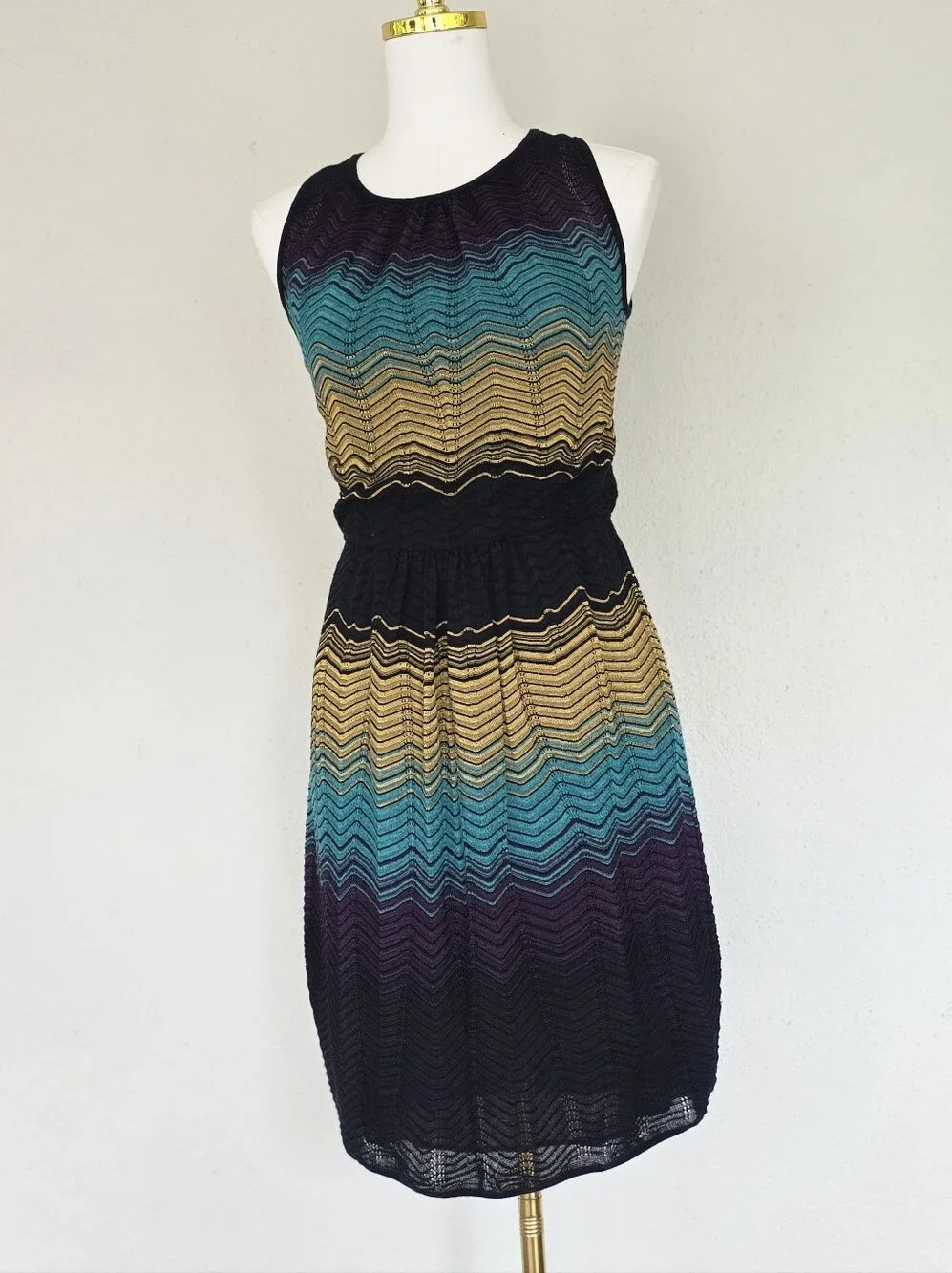 Vtg Missoni M Chevron Zig-Zag Sleeveless Knit Dress Colorblock Size IT 44 - Picture 3 of 12